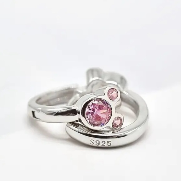 MOUSE STERLING SILVER PINK OR CLEAR CRYSTALS HUGGER HOOPS DISNEY INSPIRED - Picture 5 of 8